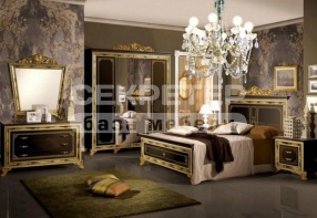 Спальня "Катя" с 4-дверным шкафом, цвет Черный с золотом (ДиаМебель)